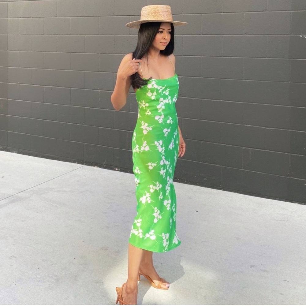 Green floral midi dress